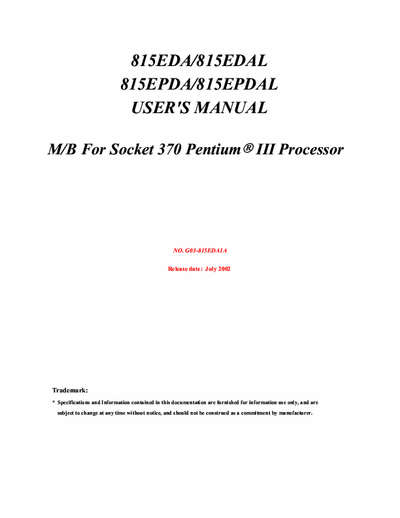 intel 815EDA/815EDAL/815EPDA/815EPDAL 815EDA/815EDAL/815EPDA/815EPDAL USER\